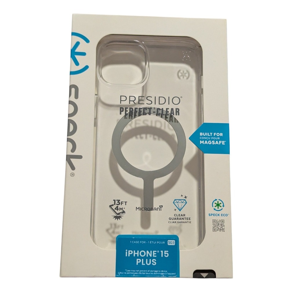 J4. Speck Presidio Perfect-Clear with Chrome MagSafe Case‎ For iPhone 15 Plus